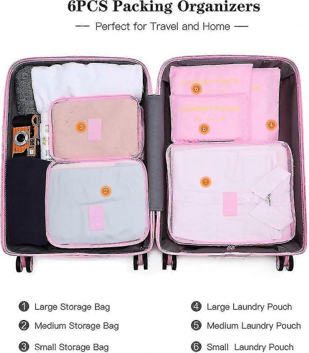 6pcs Packing Cubes Travel Storage Zip Organizers for Clothes