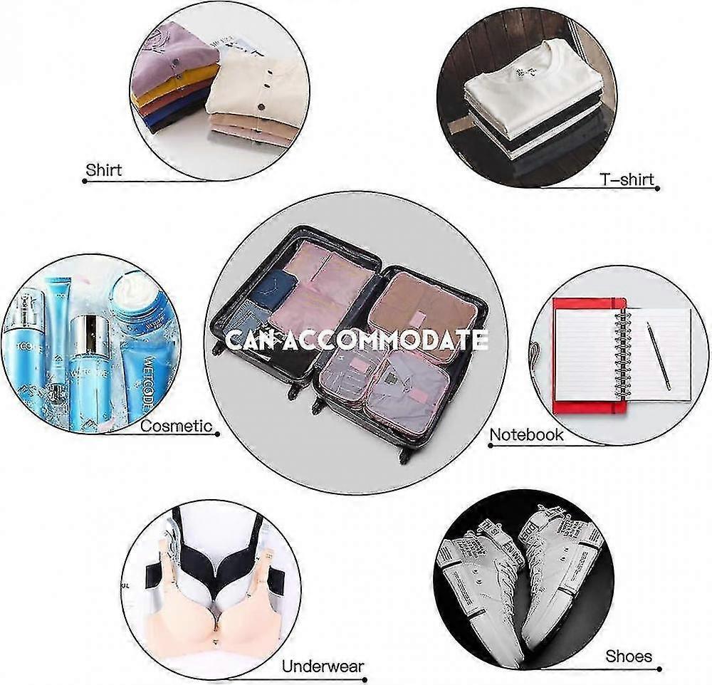 6pcs Packing Cubes Travel Storage Zip Organizers for Clothes