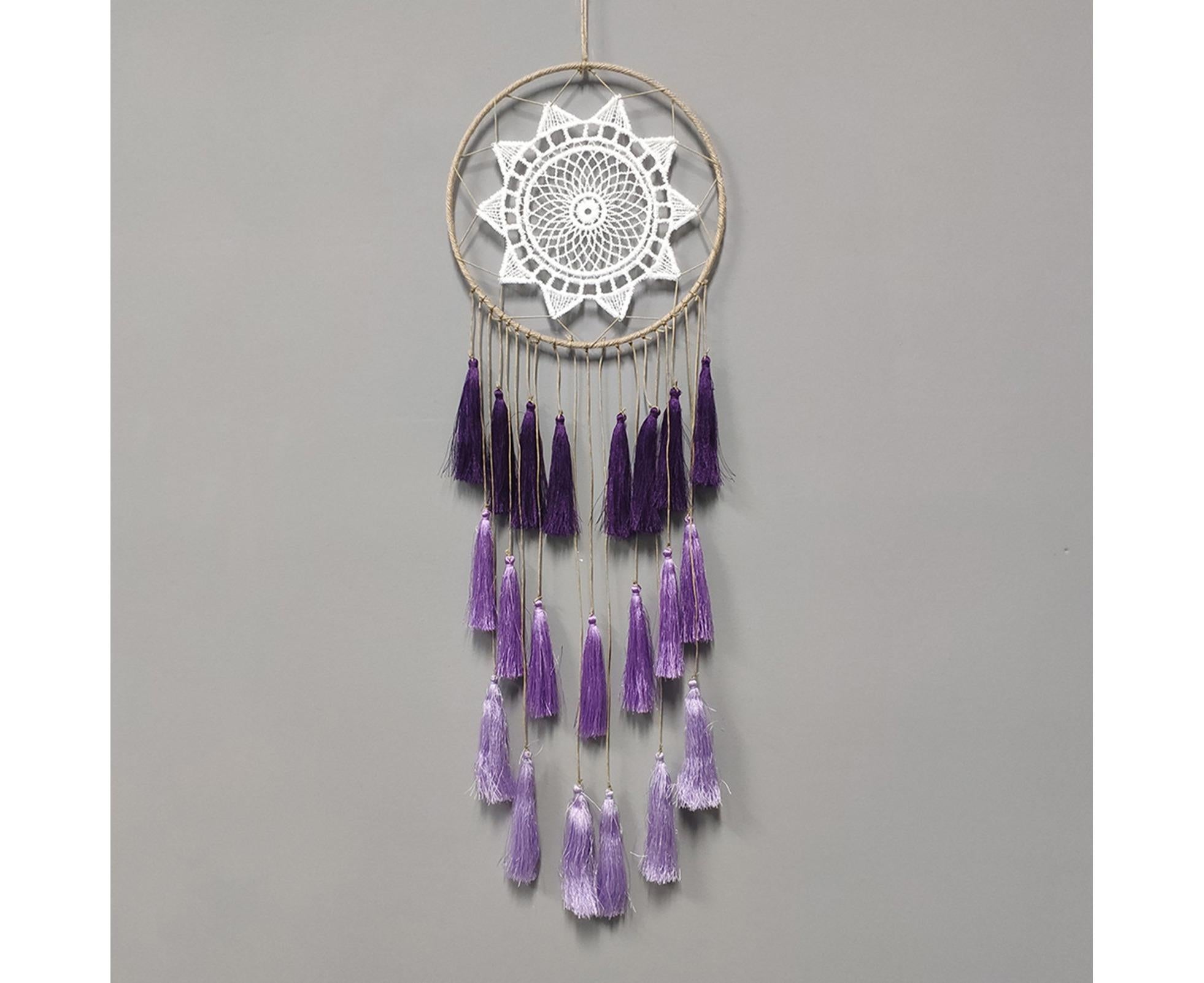 Round Handmade Wall Hanging Wind Chime Dream Catcher with Tassel Home Decor-Purple