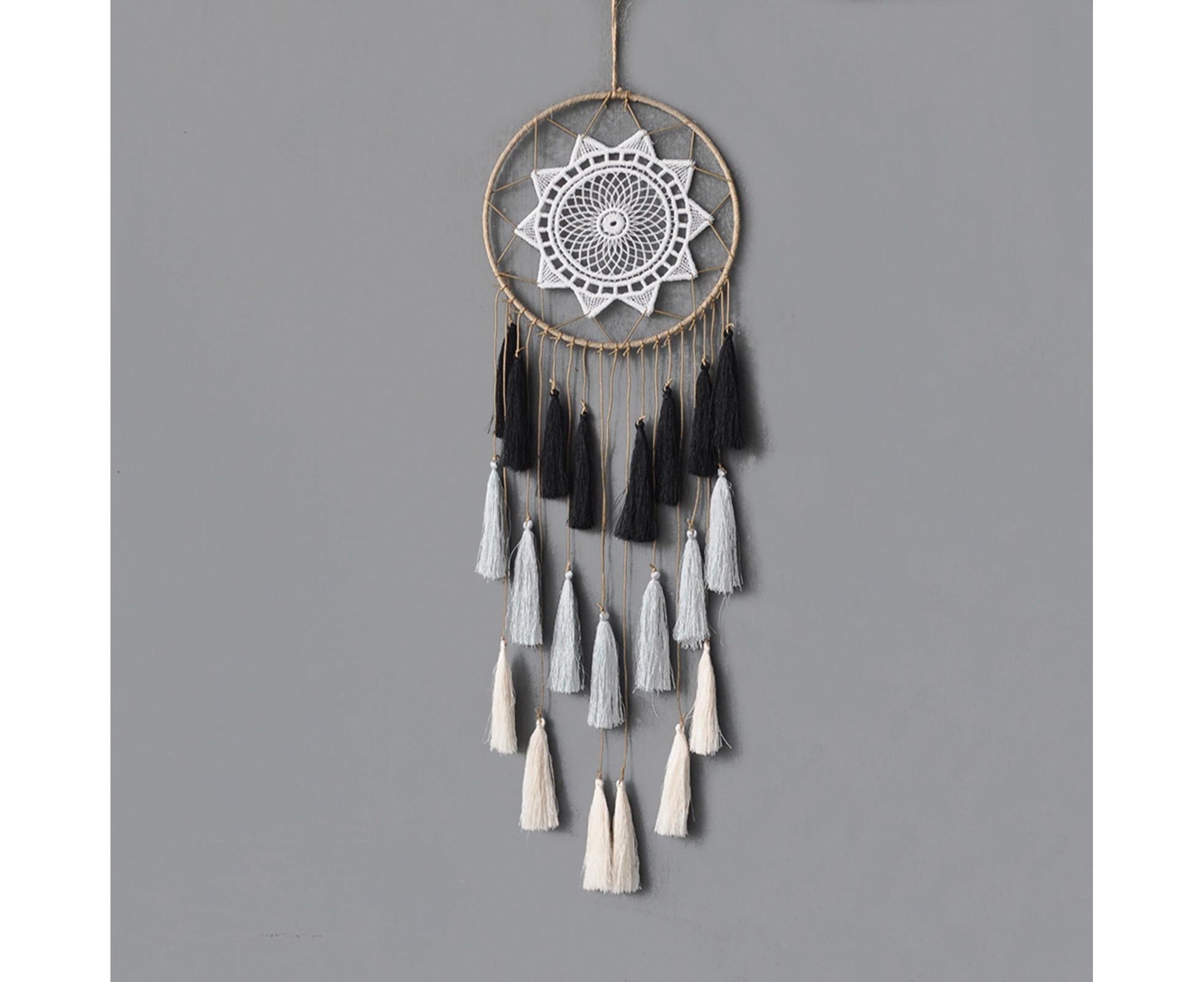 Round Handmade Wall Hanging Wind Chime Dream Catcher with Tassel Home Decor-Green Coffee*