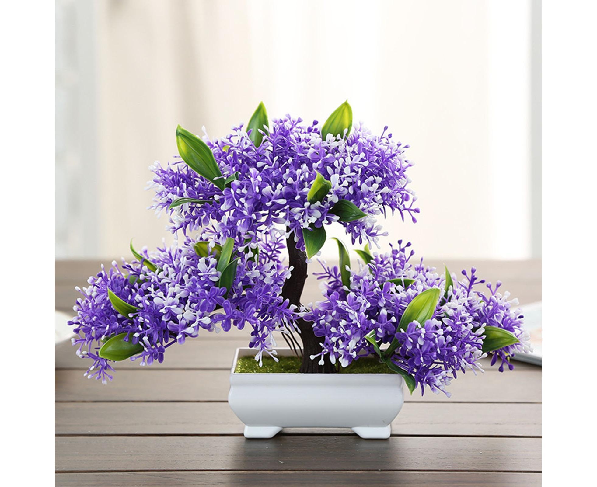 Artificial Plant Eye-catching Anti-fade Plastic Desktop Fake Potted Plants Ornaments for Home-Purple