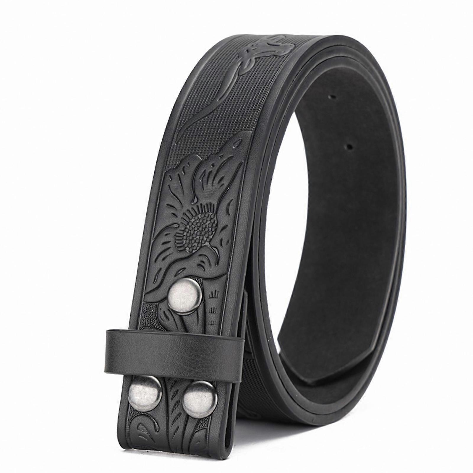 110cm Men's Western Leather Belt Strap, Vintage Floral Embossed, No Buckle