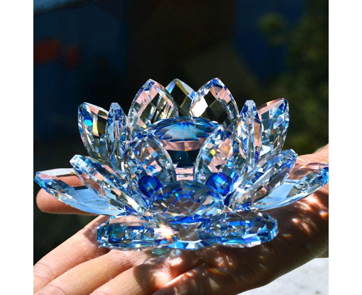Artificial Quartz Crystal Lotus Flower Figurine Wedding Party Decor Souvenir-White