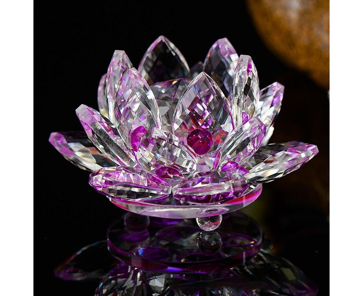 Artificial Quartz Crystal Lotus Flower Figurine Wedding Party Decor Souvenir-White