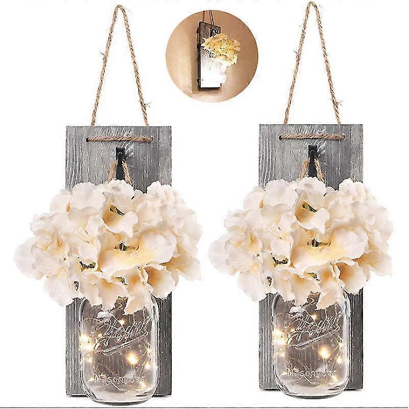 Rustic Mason Jar LED String Lights with Silk Hydrangea