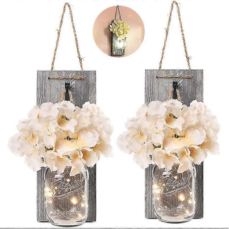Rustic Mason Jar LED String Lights with Silk Hydrangea