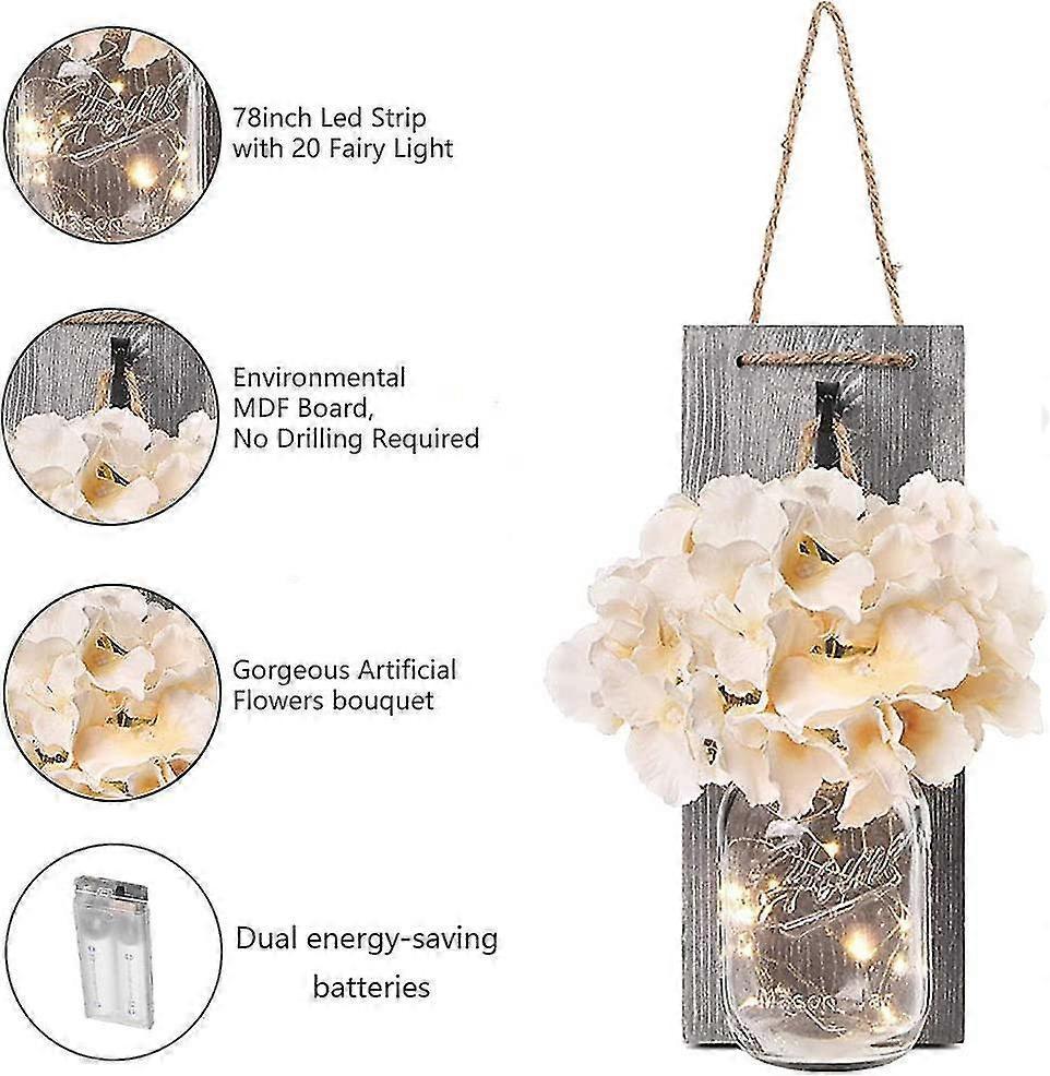Rustic Mason Jar LED String Lights with Silk Hydrangea