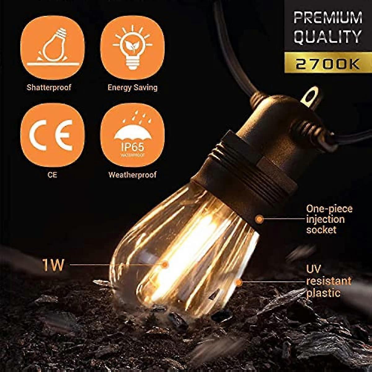 15M Outdoor Patio LED String Lights