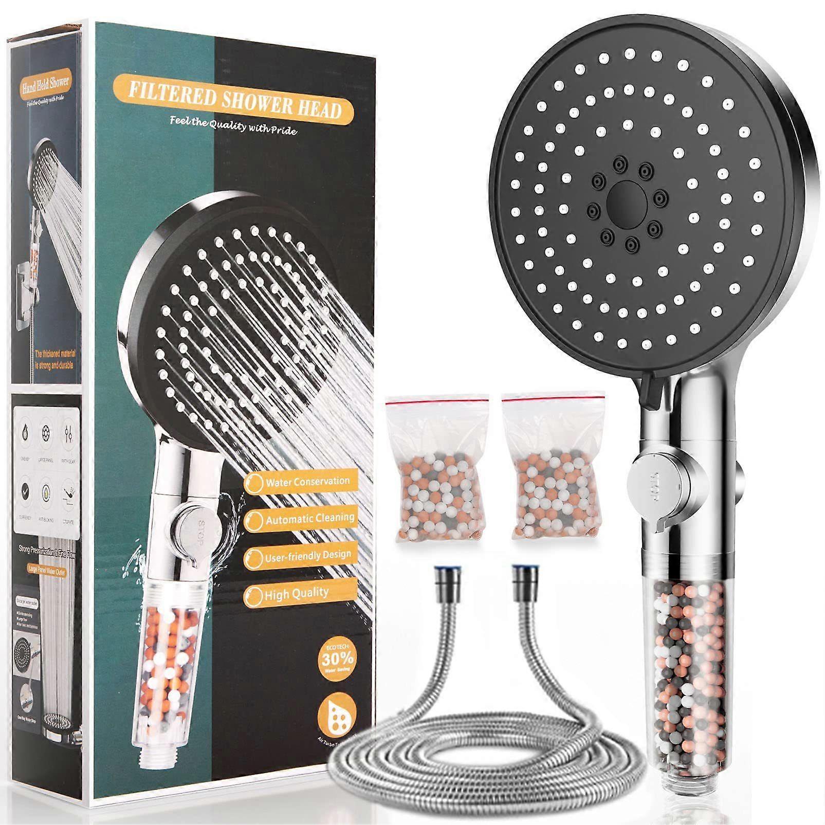High Pressure Shower Head with Filter & 1.5M Hose, 6 Jet Types