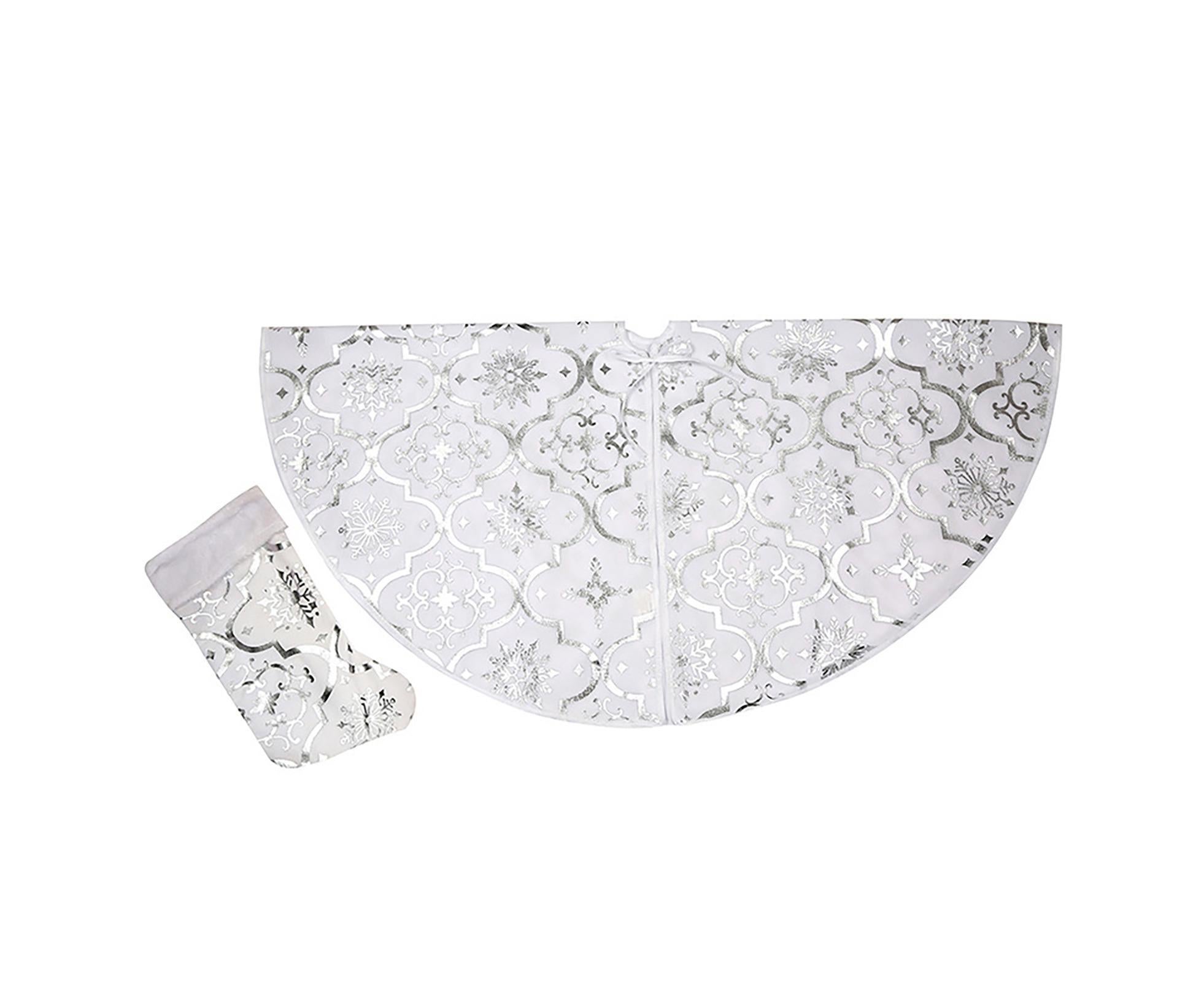 Tree Skirt Polyester Snowflake Pattern Tree Carpet-White Tree Skirt Polyester Snowflake Pattern Tree Carpet-White