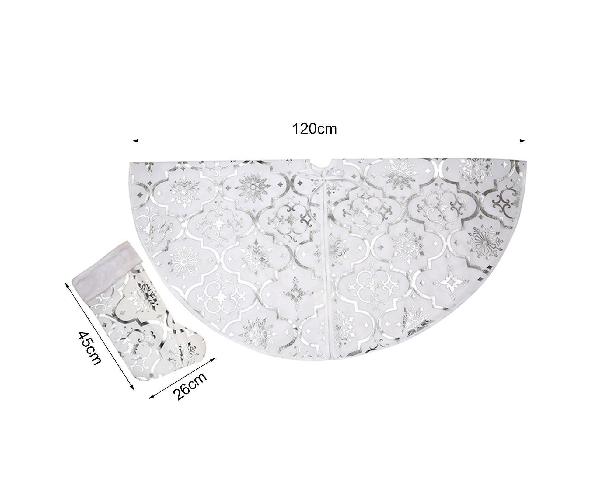 Tree Skirt Polyester Snowflake Pattern Tree Carpet-White