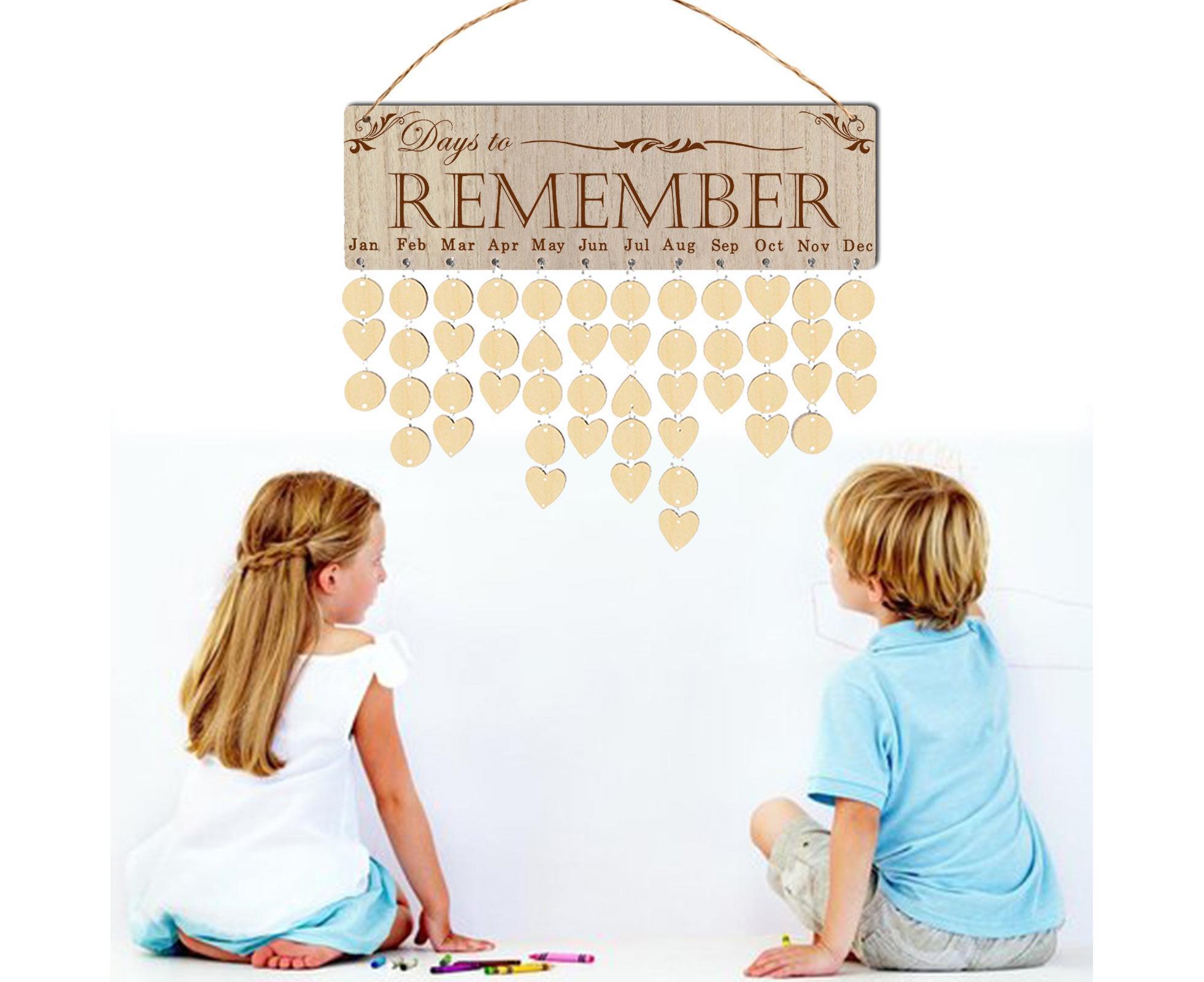 Wall Hanging Calendar Wooden Words Print Family Home Ornaments Office Decor- H