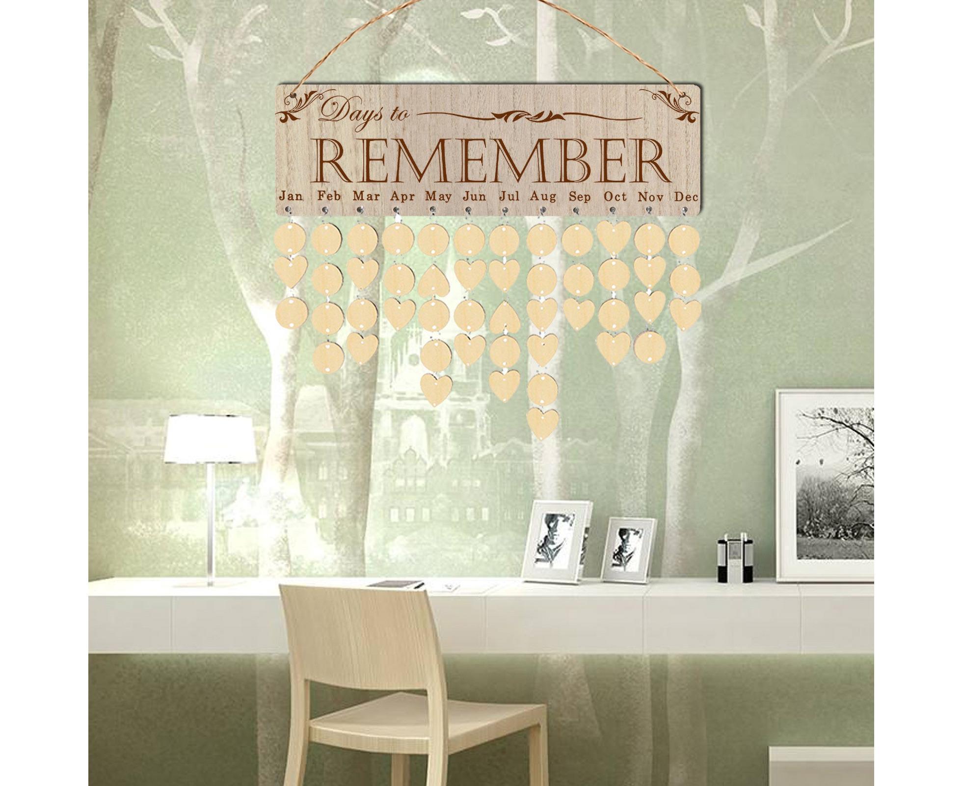 Wall Hanging Calendar Wooden Words Print Family Home Ornaments Office Decor- H