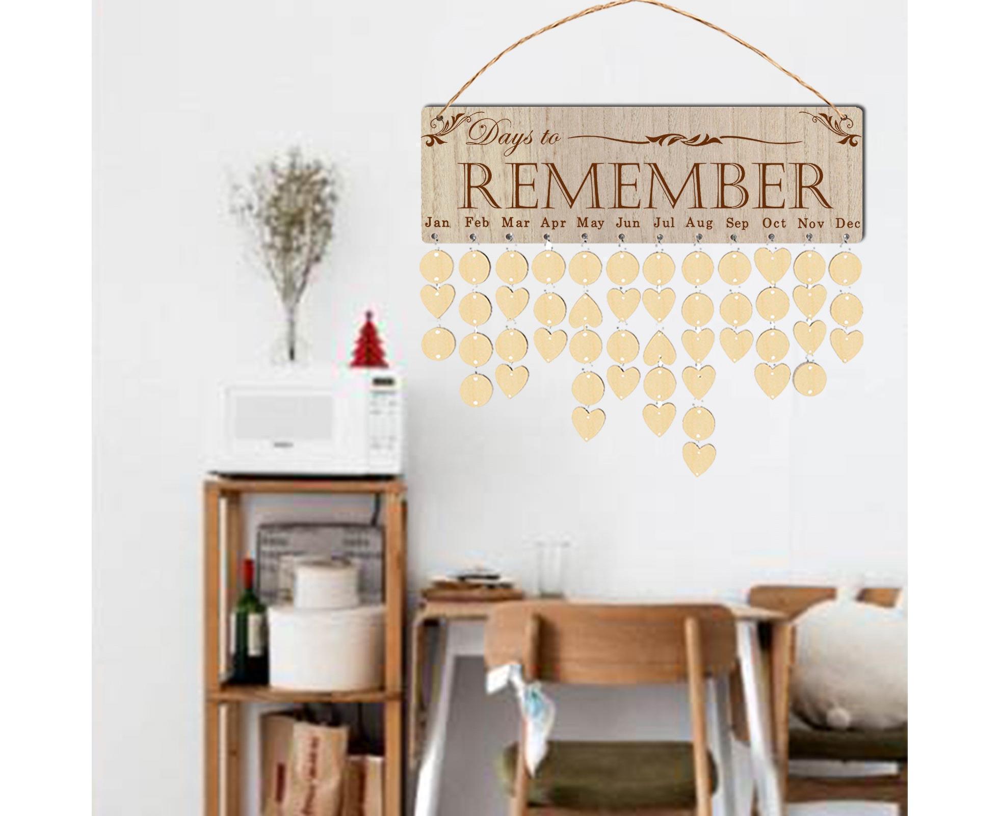 Wall Hanging Calendar Wooden Words Print Family Home Ornaments Office Decor- H