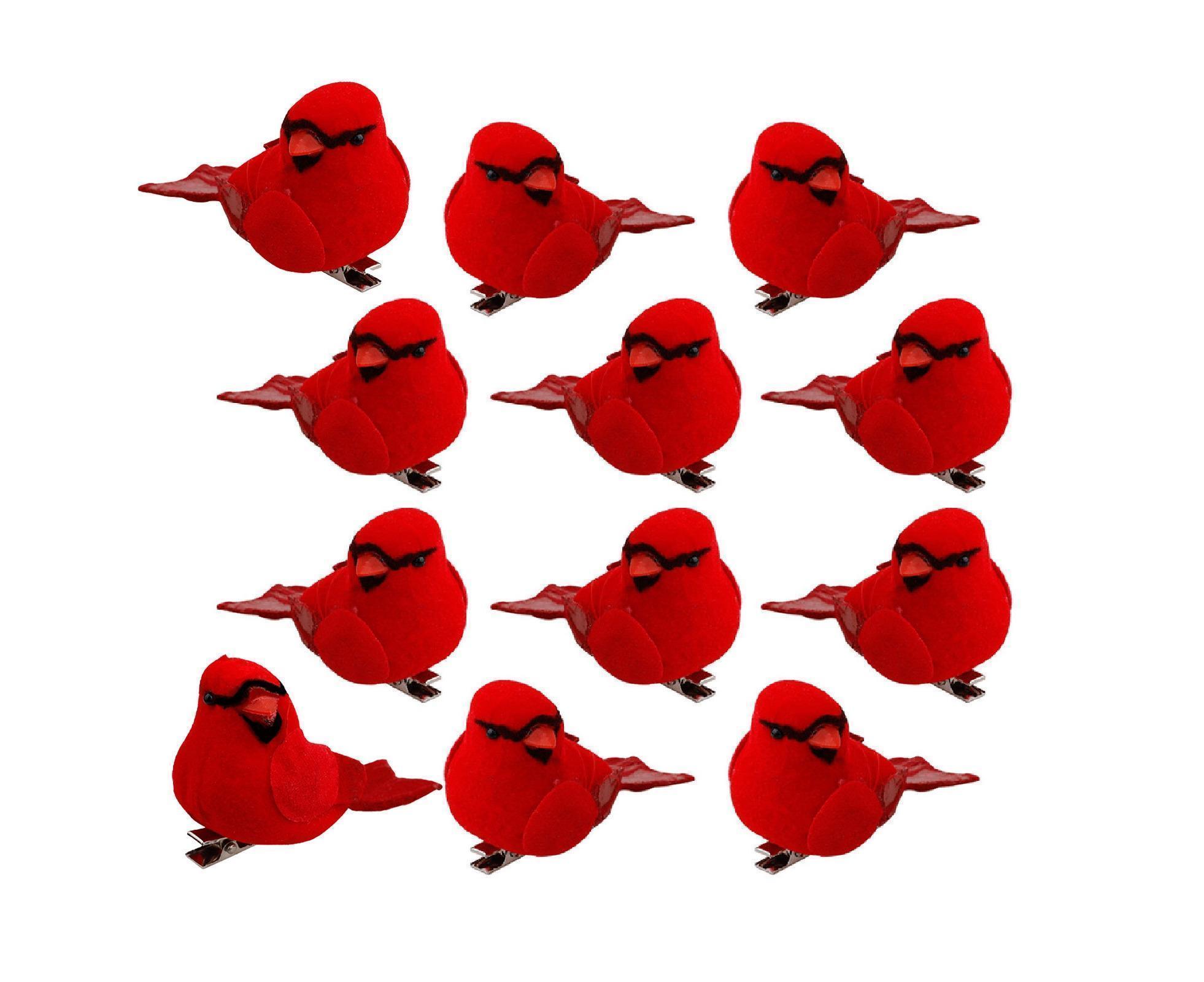 12Pcs Artificial Bird Ornament for Home-Red