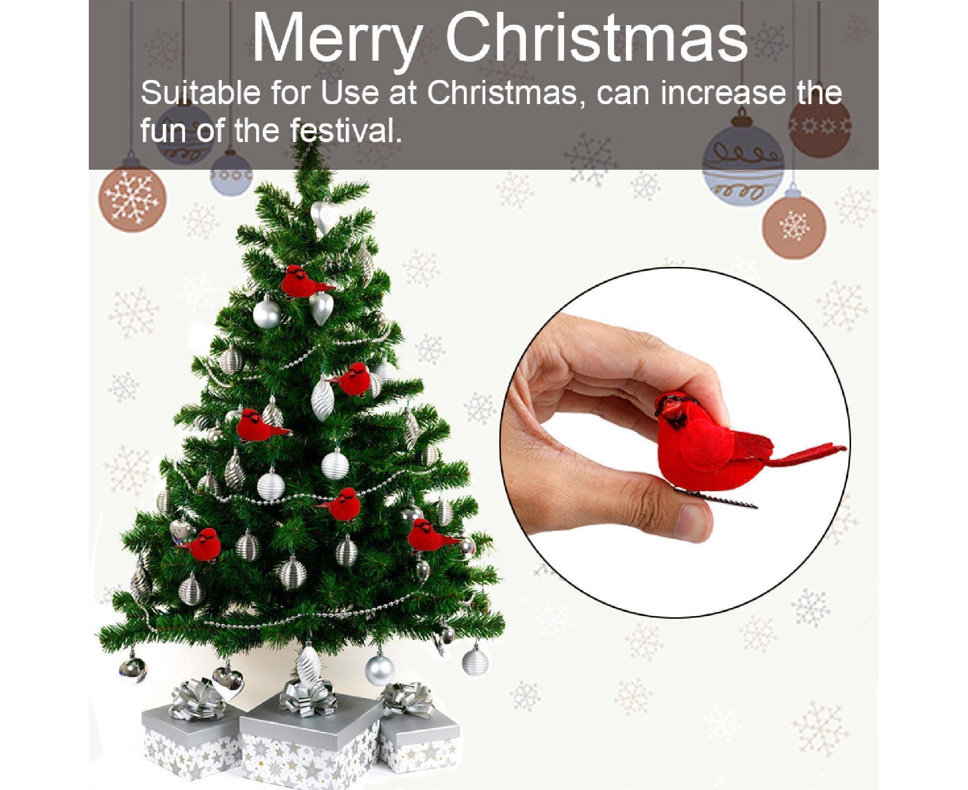 12Pcs Artificial Bird Ornament for Home-Red