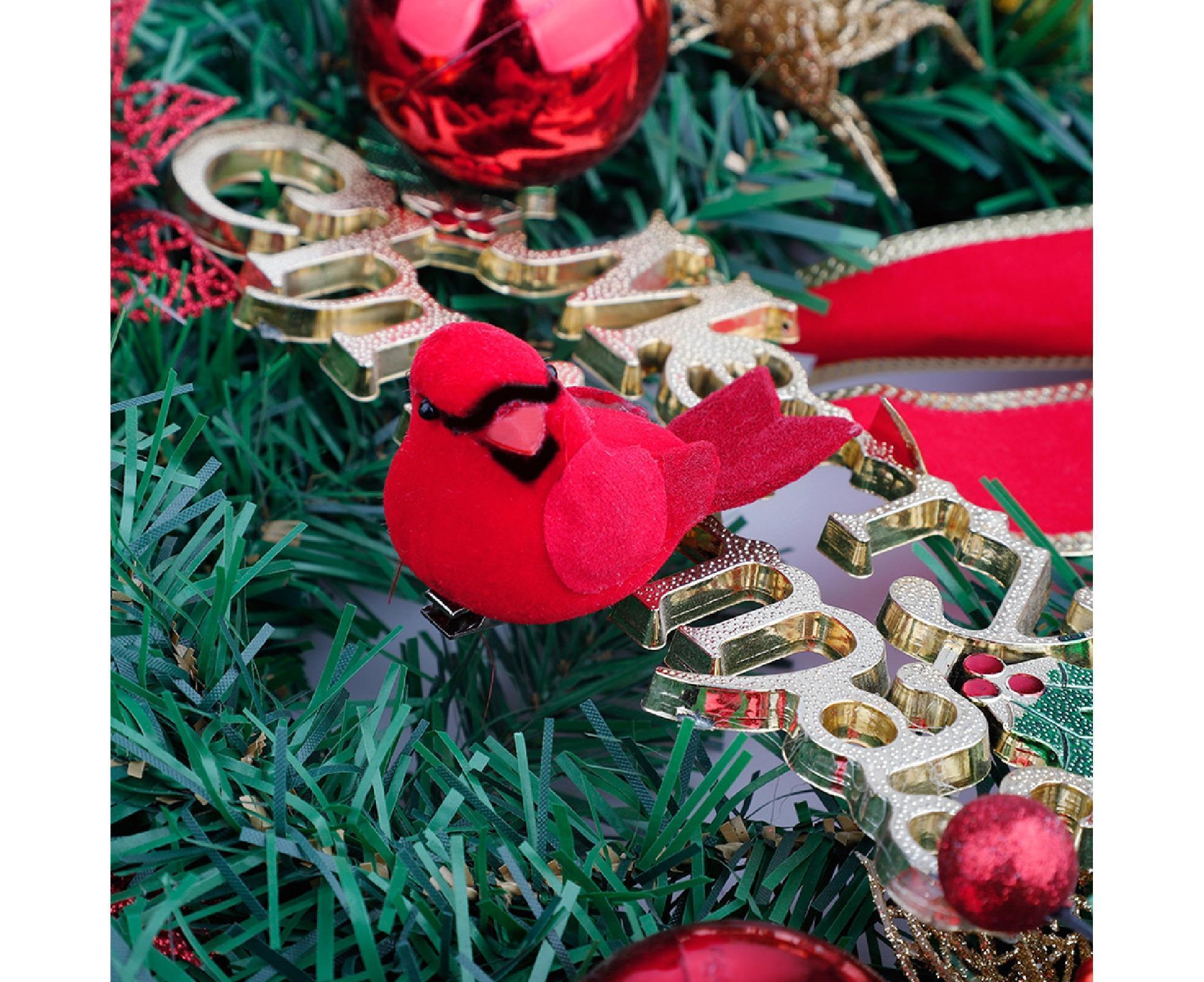 12Pcs Artificial Bird Ornament for Home-Red