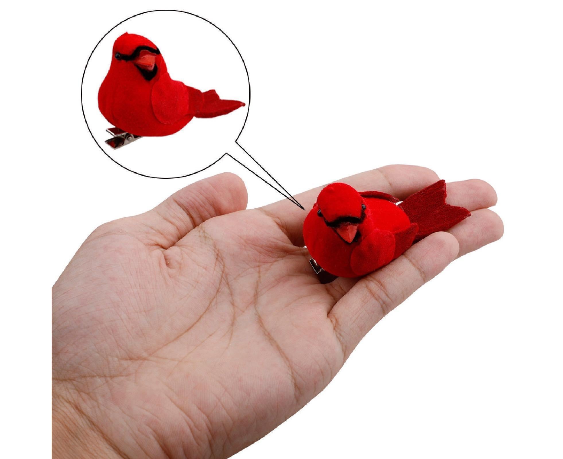 12Pcs Artificial Bird Ornament for Home-Red