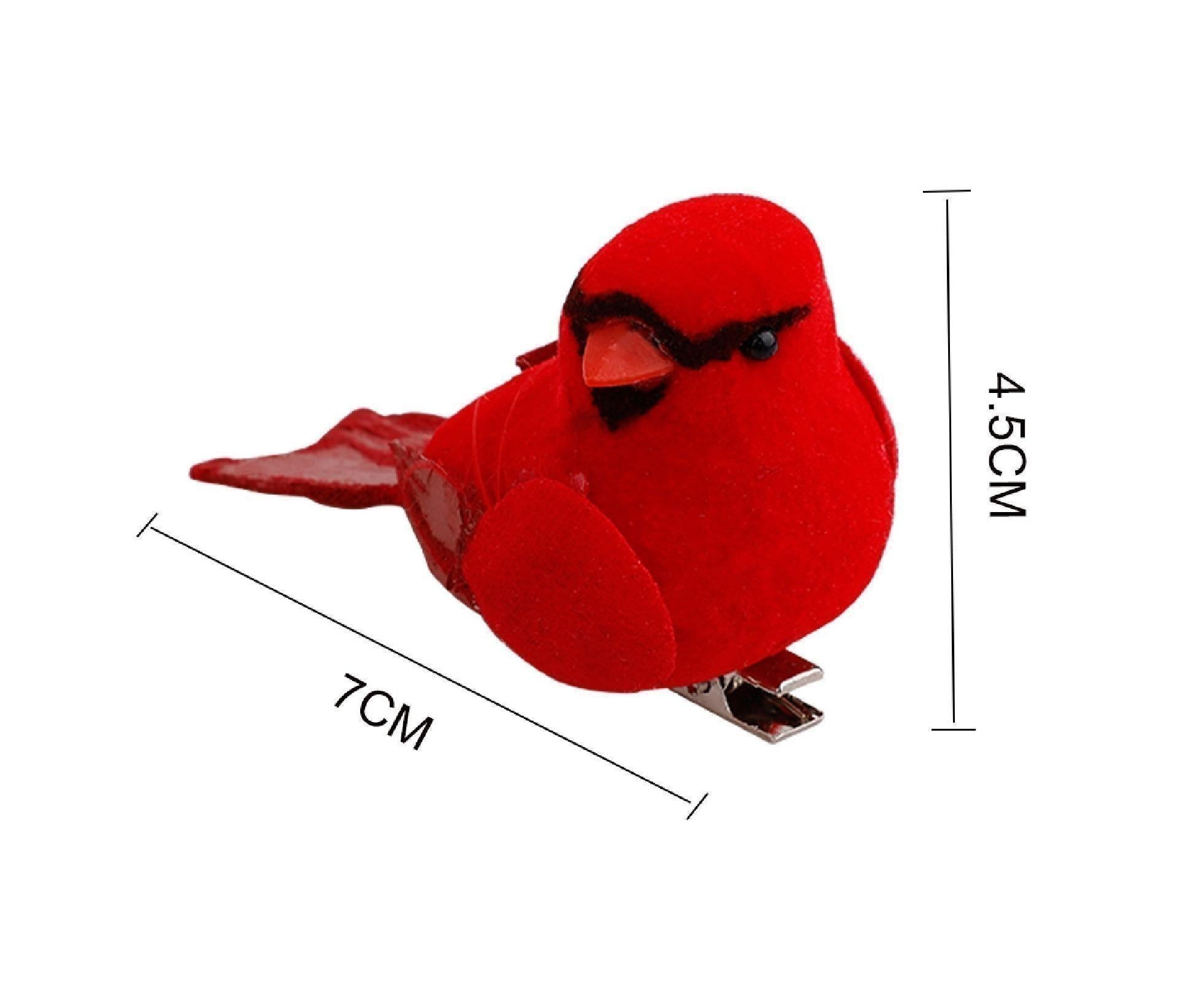 12Pcs Artificial Bird Ornament for Home-Red