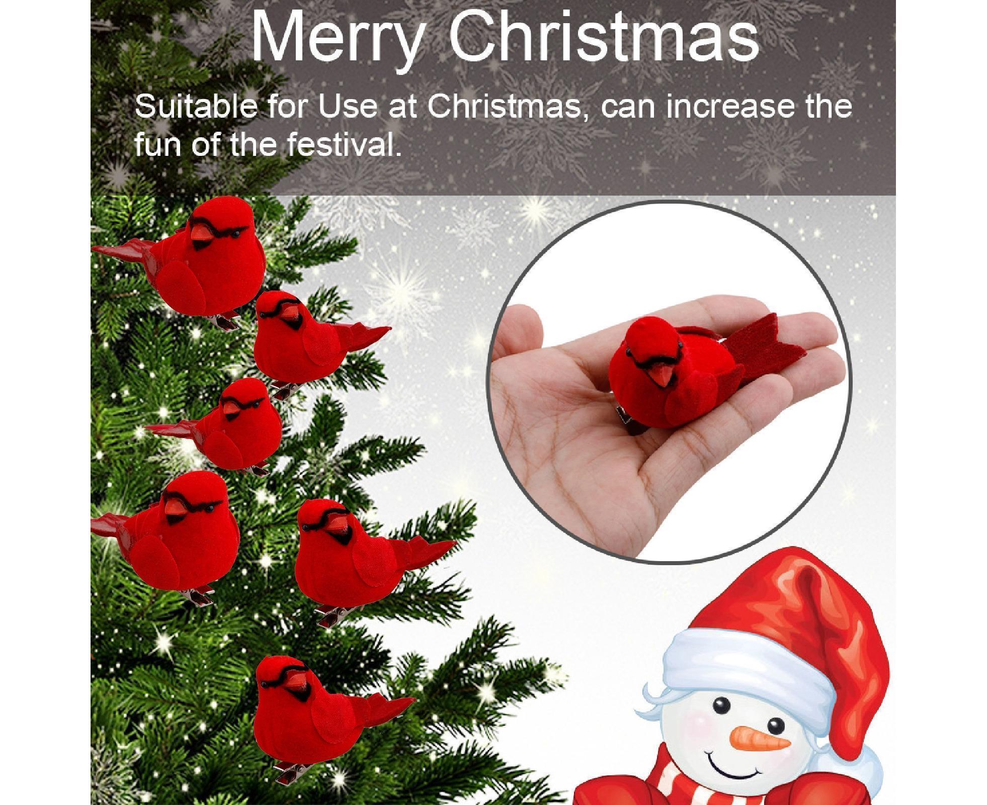 12Pcs Artificial Bird Ornament for Home-Red