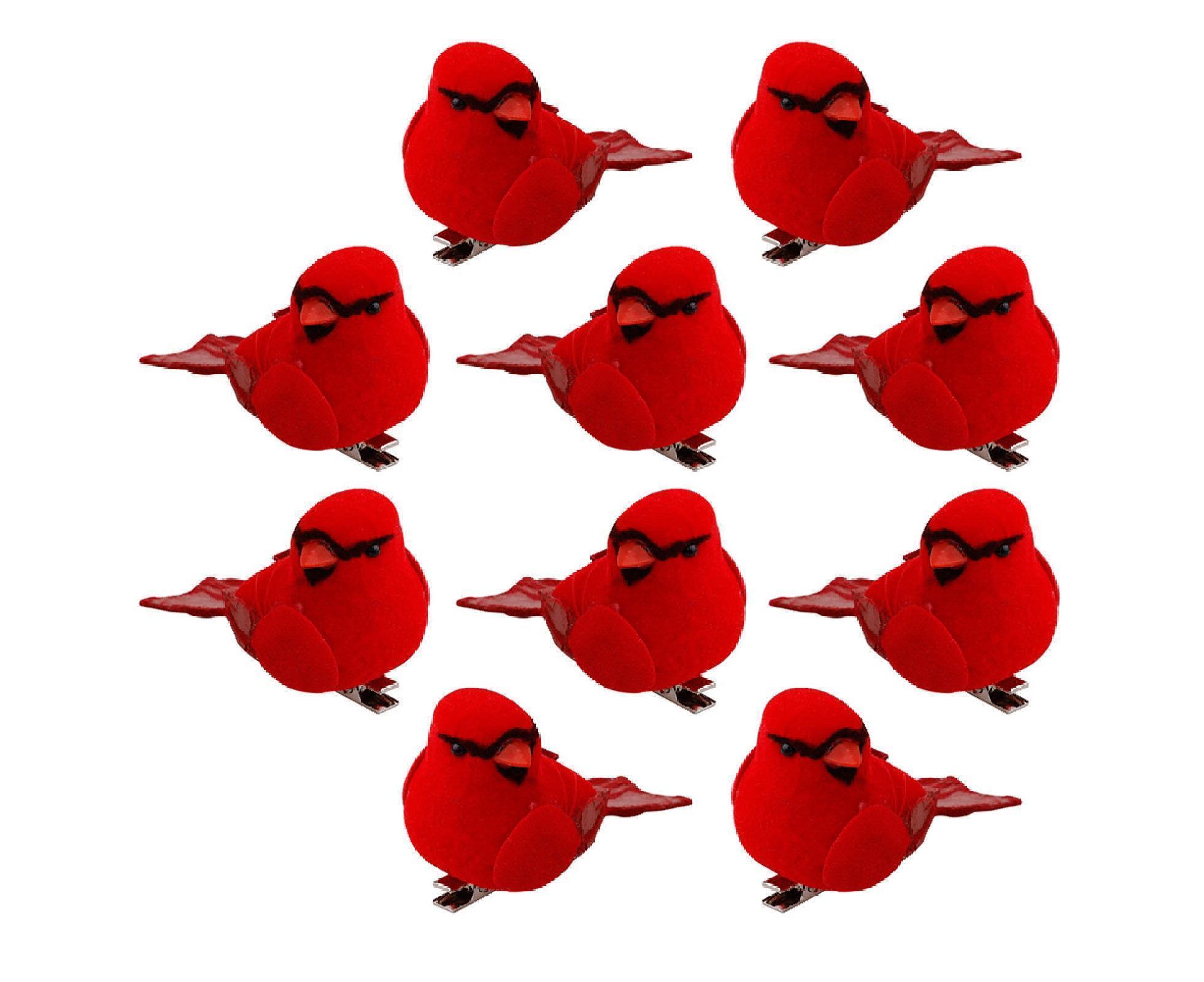 12Pcs Artificial Bird Ornament for Home-Red