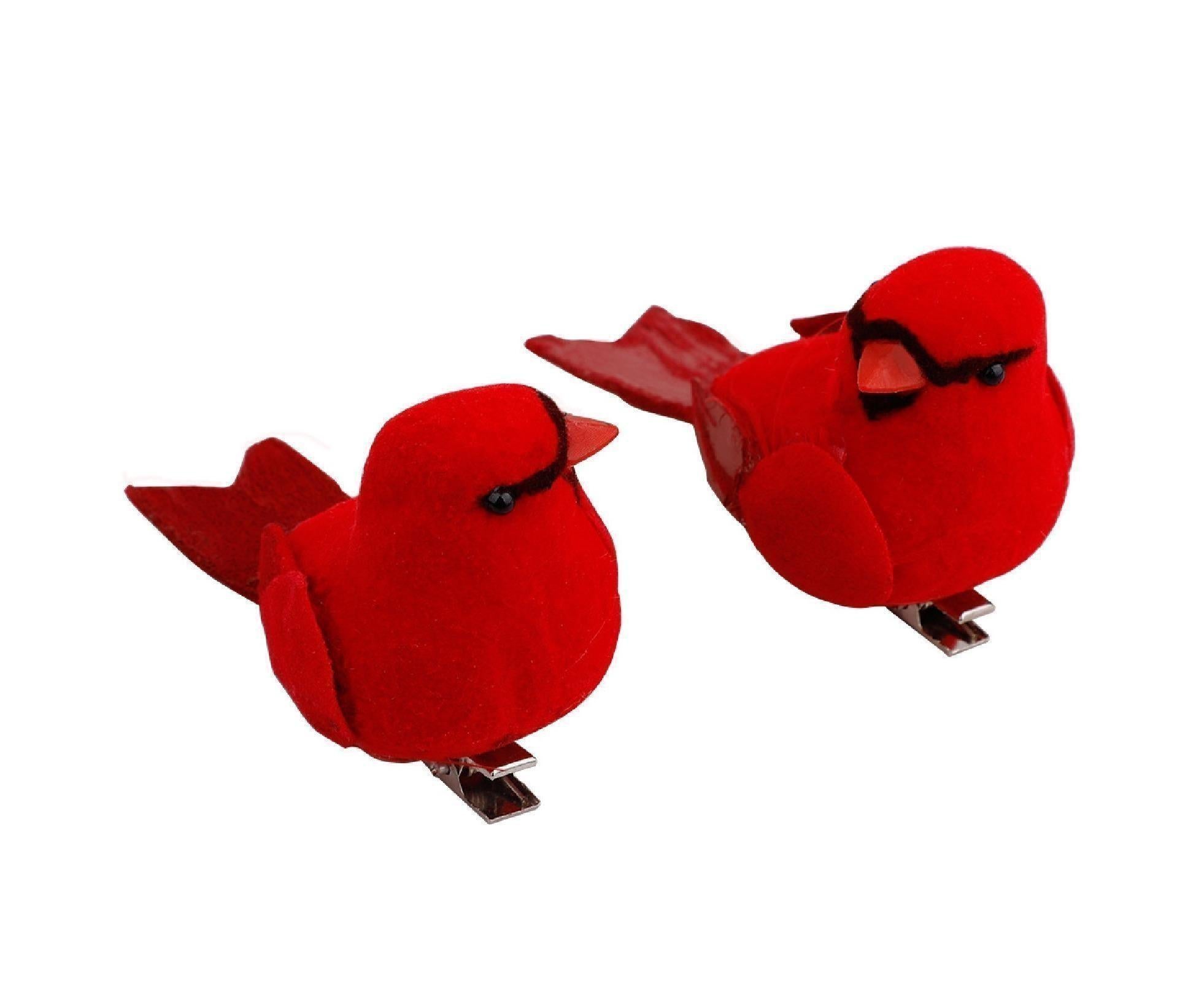 12Pcs Artificial Bird Ornament for Home-Red