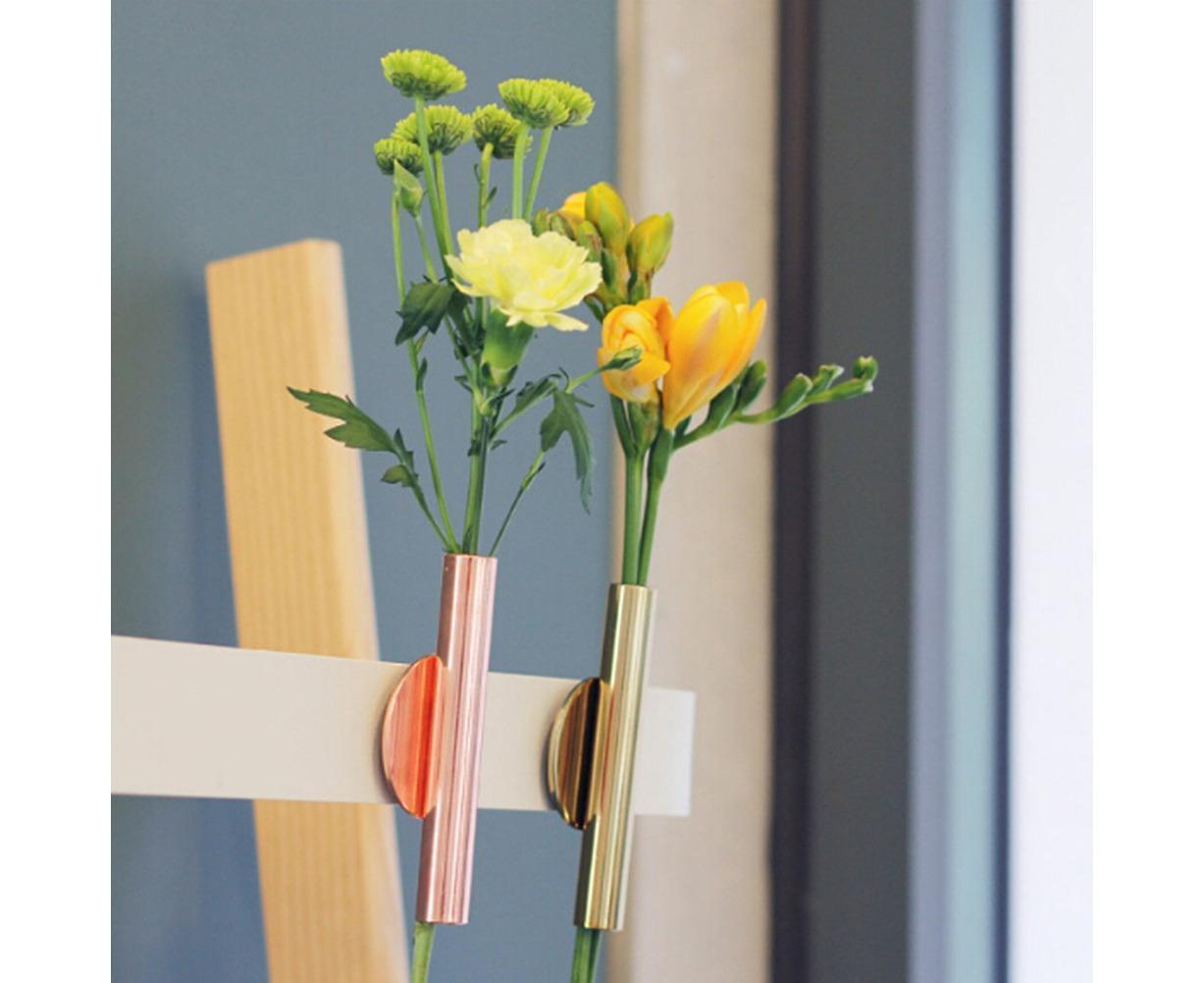 Wall Mounted Adhesive Metal Dried Flower Vase Tube Home Garden Balcony Decor-Rose Gold