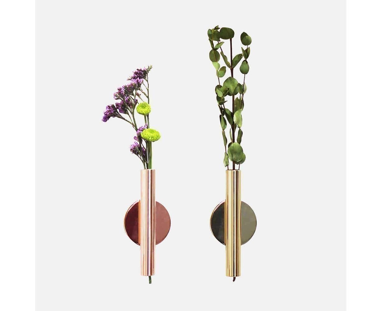 Wall Mounted Adhesive Metal Dried Flower Vase Tube Home Garden Balcony Decor-Rose Gold