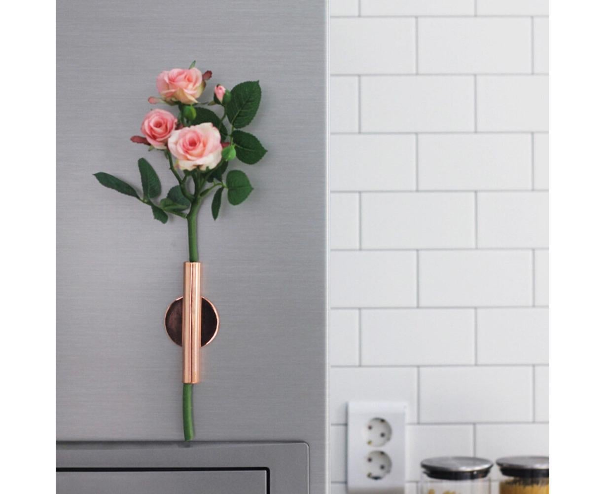Wall Mounted Adhesive Metal Dried Flower Vase Tube Home Garden Balcony Decor-Rose Gold