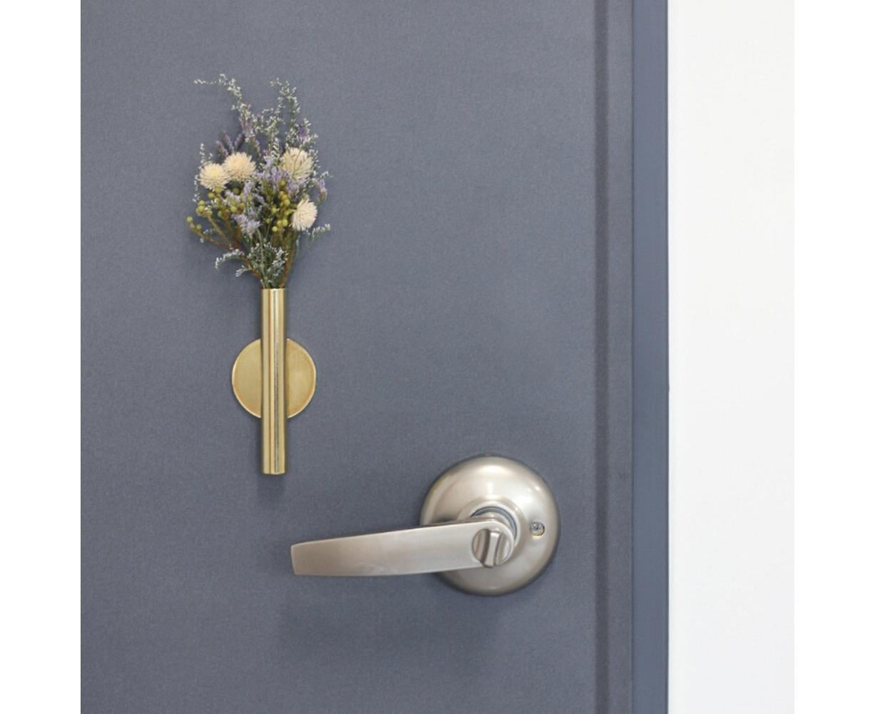 Wall Mounted Adhesive Metal Dried Flower Vase Tube Home Garden Balcony Decor-Rose Gold