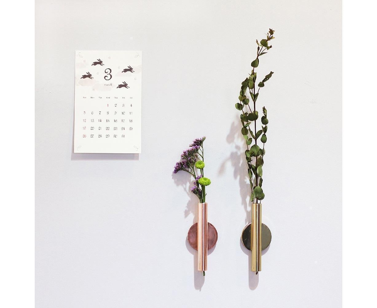 Wall Mounted Adhesive Metal Dried Flower Vase Tube Home Garden Balcony Decor-Rose Gold
