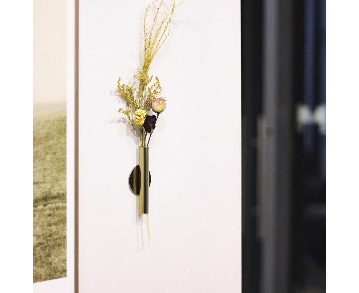 Wall Mounted Adhesive Metal Dried Flower Vase Tube Home Garden Balcony Decor-Rose Gold