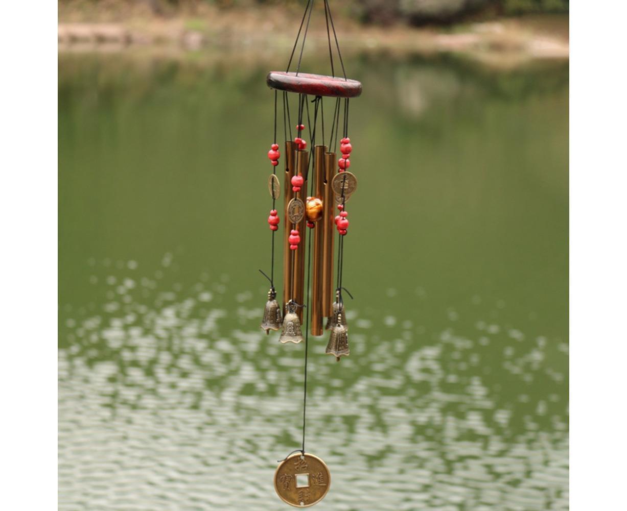 Metal Pipes Bell Copper Coin Wind Chime Ornament Garden Balcony Hanging Decor