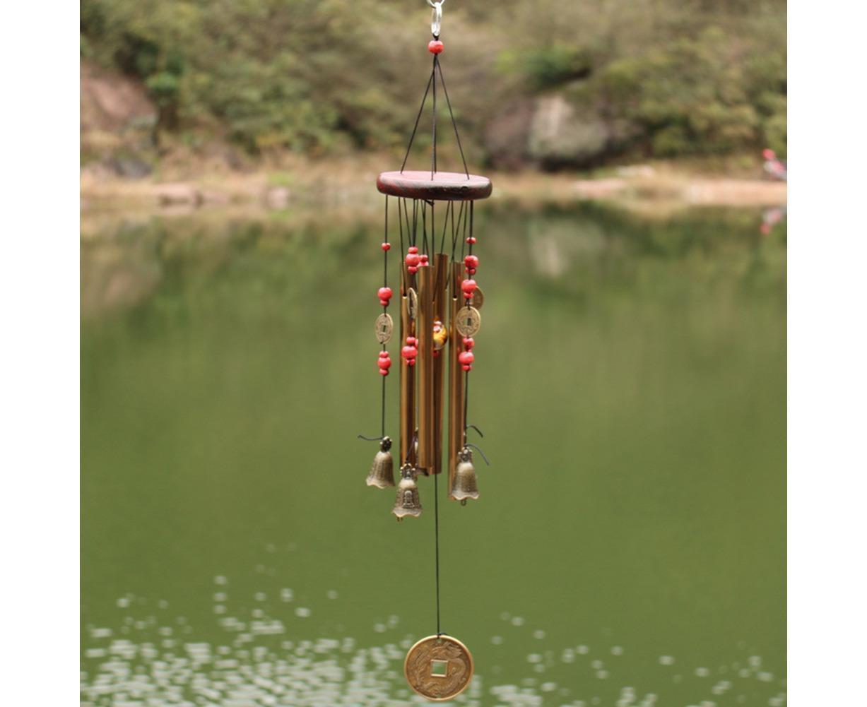 Metal Pipes Bell Copper Coin Wind Chime Ornament Garden Balcony Hanging Decor