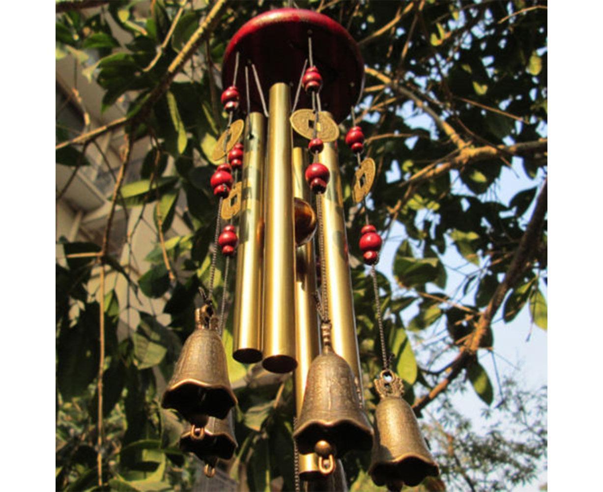 Metal Pipes Bell Copper Coin Wind Chime Ornament Garden Balcony Hanging Decor