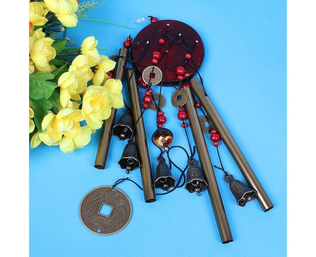 Metal Pipes Bell Copper Coin Wind Chime Ornament Garden Balcony Hanging Decor