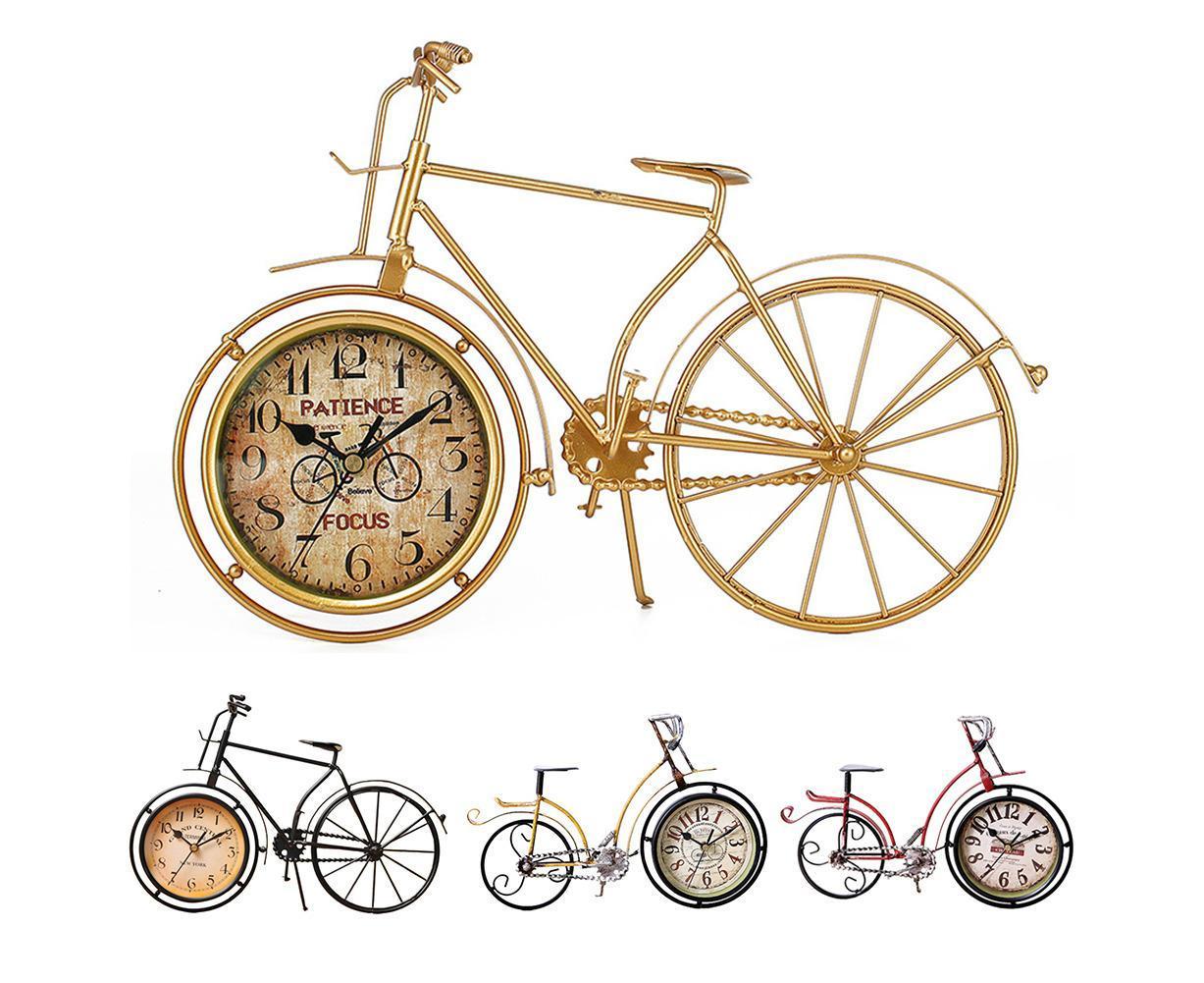 Retro Vintage Silent Iron Bike Bicycle Clock Home Office Living Room Table Decor - Yellow