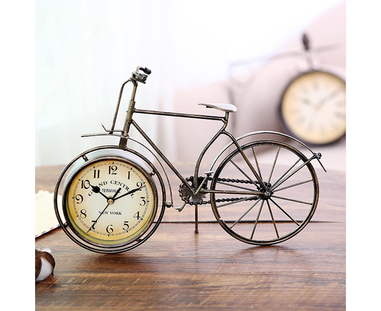 Retro Vintage Silent Iron Bike Bicycle Clock Home Office Living Room Table Decor - Yellow