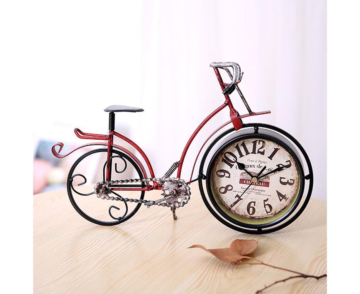 Retro Vintage Silent Iron Bike Bicycle Clock Home Office Living Room Table Decor - Yellow