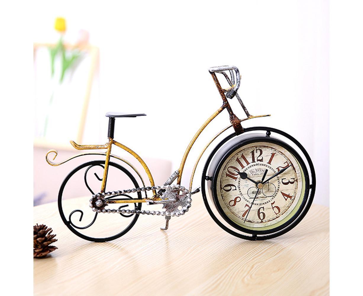 Retro Vintage Silent Iron Bike Bicycle Clock Home Office Living Room Table Decor - Yellow
