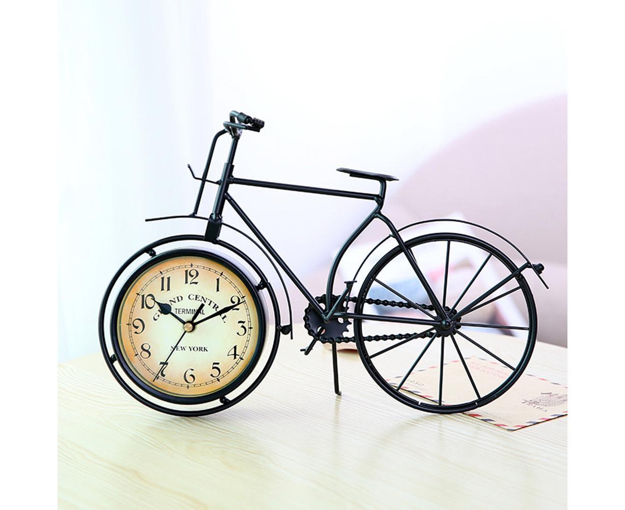 Retro Vintage Silent Iron Bike Bicycle Clock Home Office Living Room Table Decor - Yellow