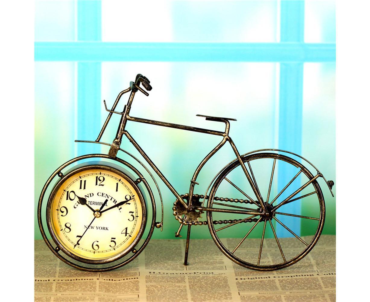 Retro Vintage Silent Iron Bike Bicycle Clock Home Office Living Room Table Decor - Yellow