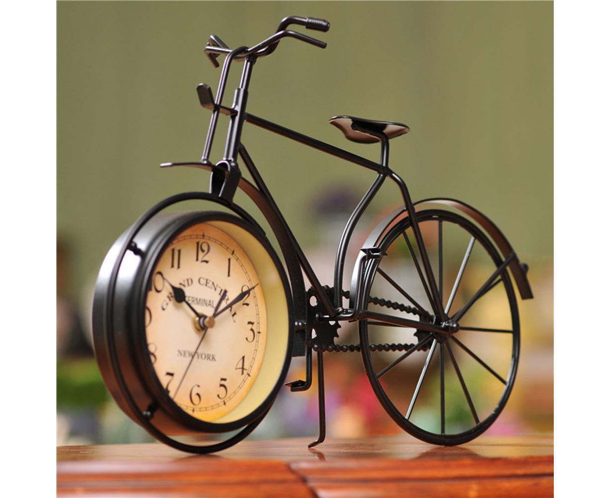Retro Vintage Silent Iron Bike Bicycle Clock Home Office Living Room Table Decor - Yellow