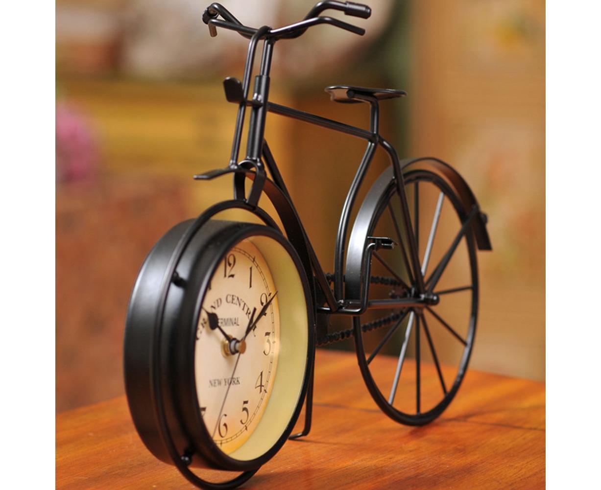 Retro Vintage Silent Iron Bike Bicycle Clock Home Office Living Room Table Decor - Yellow