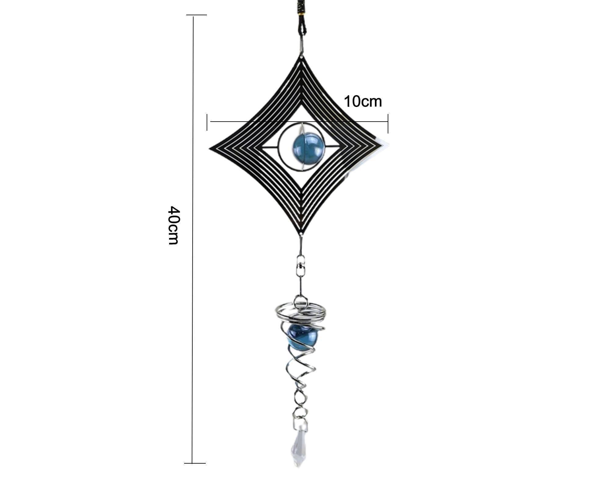 Square Rhombus Rotating Metal Spiral Tail Ball Wind Chime Pendant Home Decor- A