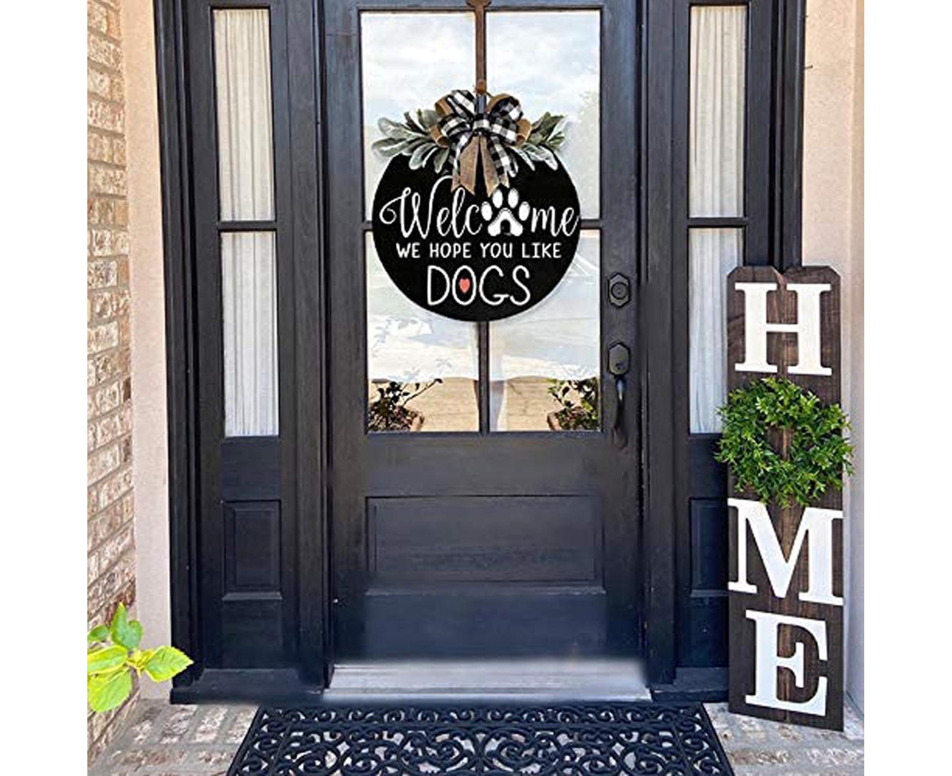 Door Sign Long Lasting Multifunctional Round Welcome Hanging Home Sign for Home-Black
