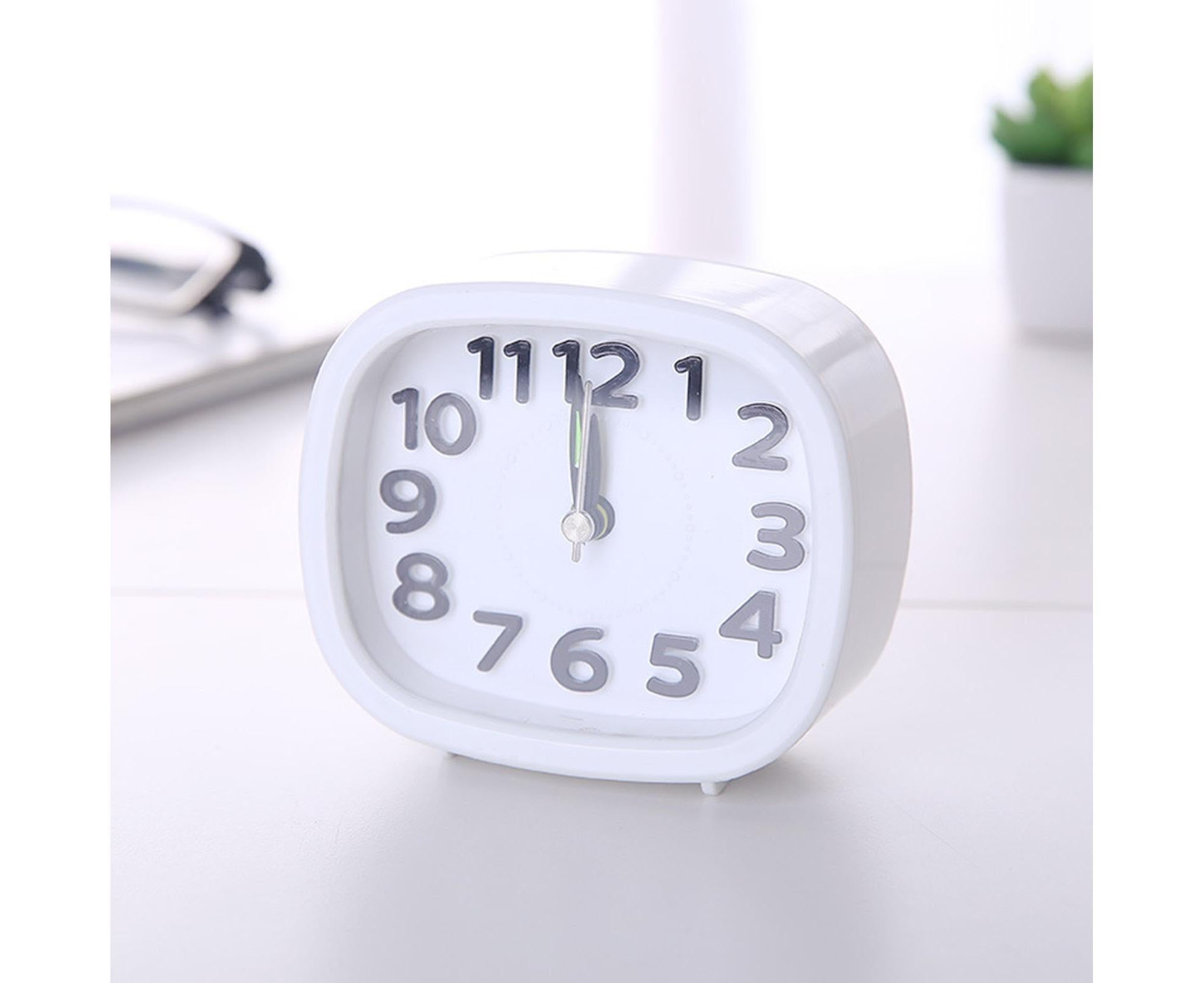 Table Clock Low Noise Multi-functional Round Small Bedside Analog Alarm Clock for Daily Use - White