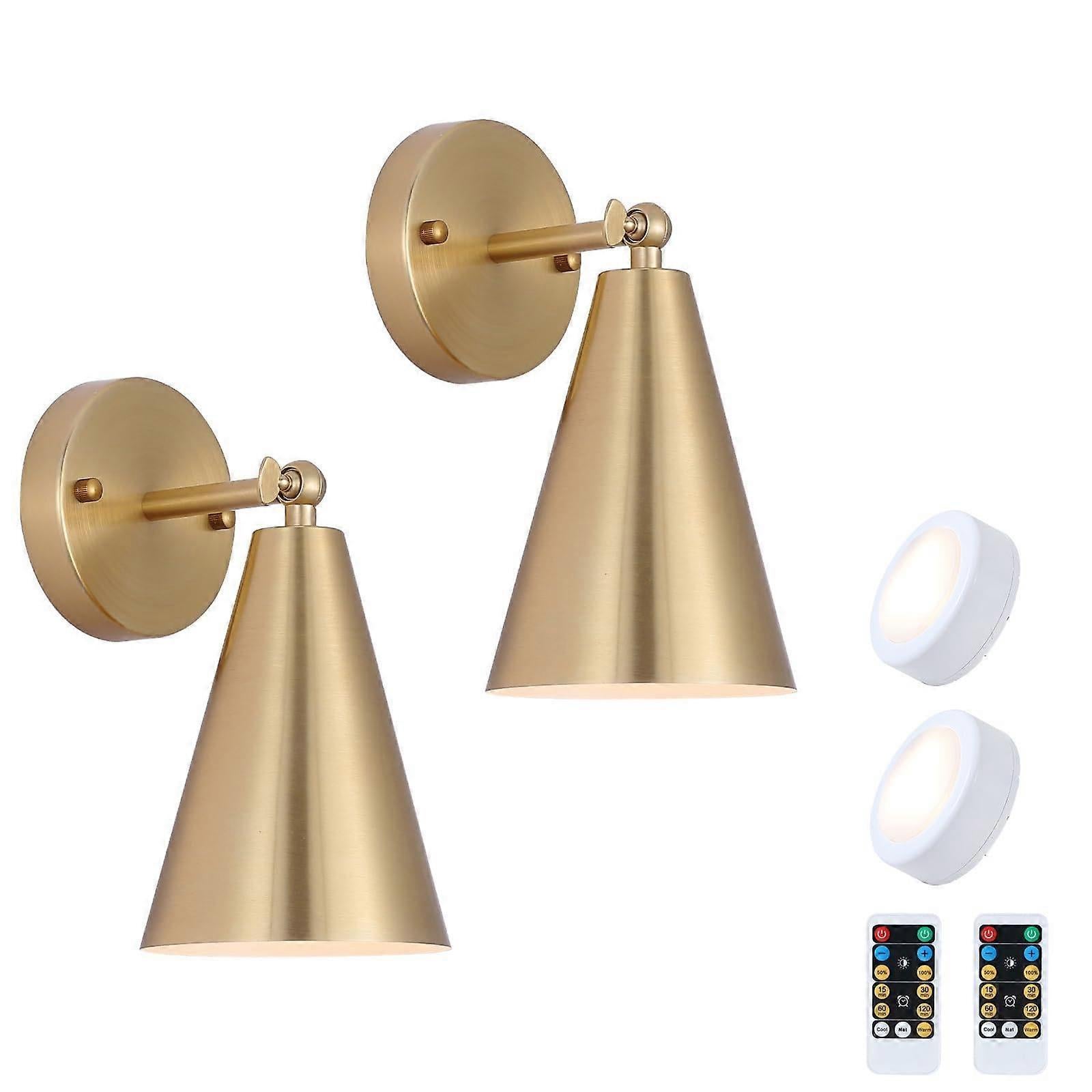 Modern Gold Battery Operated Wall Sconces Set of 2 Modern Gold Battery Operated Wall Sconces Set of 2
