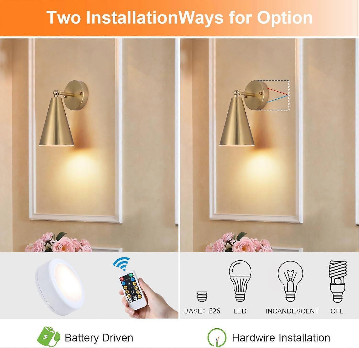 Modern Gold Battery Operated Wall Sconces Set of 2