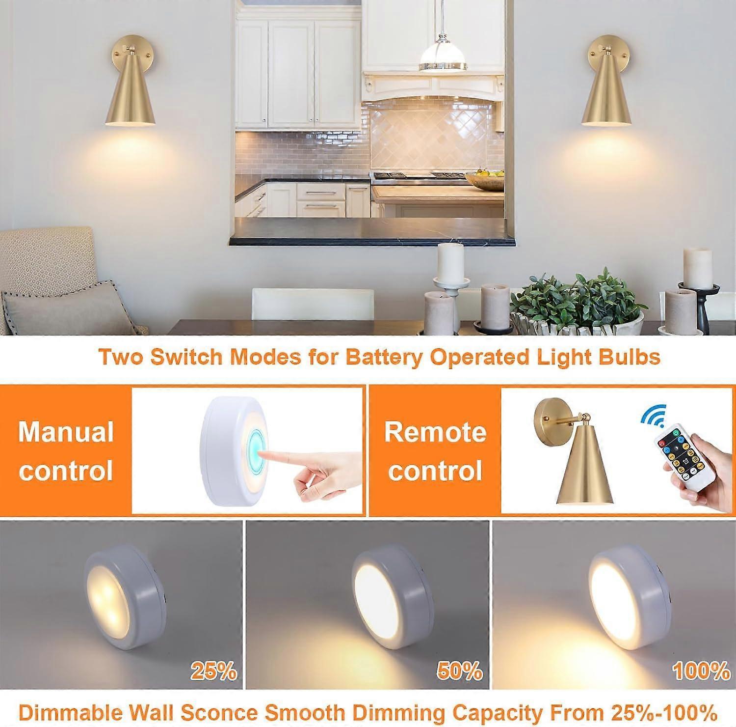 Modern Gold Battery Operated Wall Sconces Set of 2